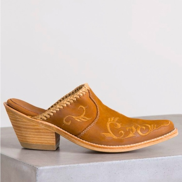 LIBERTY Black Shoes - LIBERTY Black Brown Embroidered Leather Mules Size 9.5